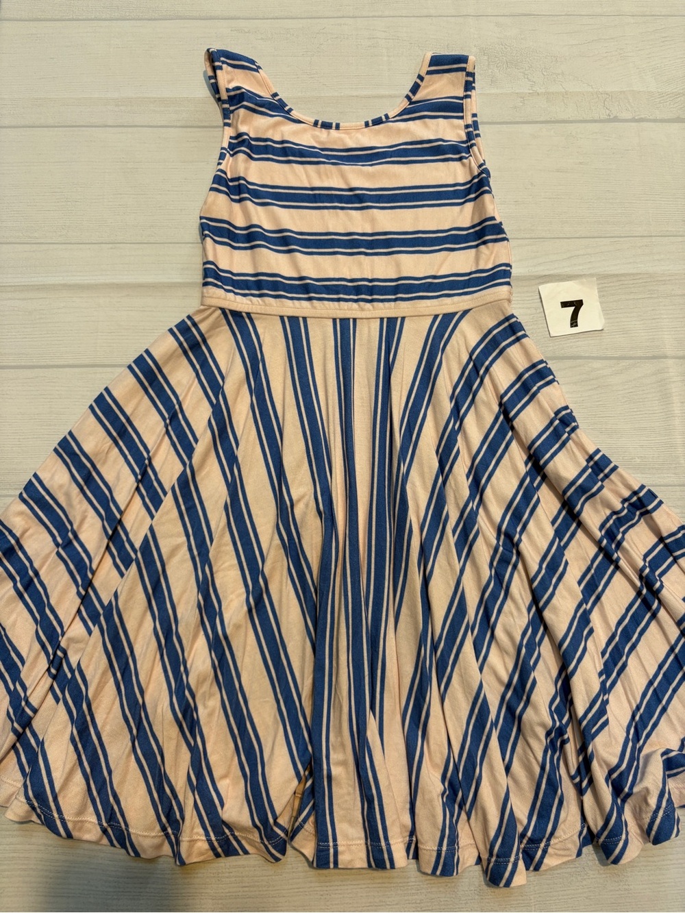 Omi Jo Blue and Cream Striped Sleeveless Twirl Dress